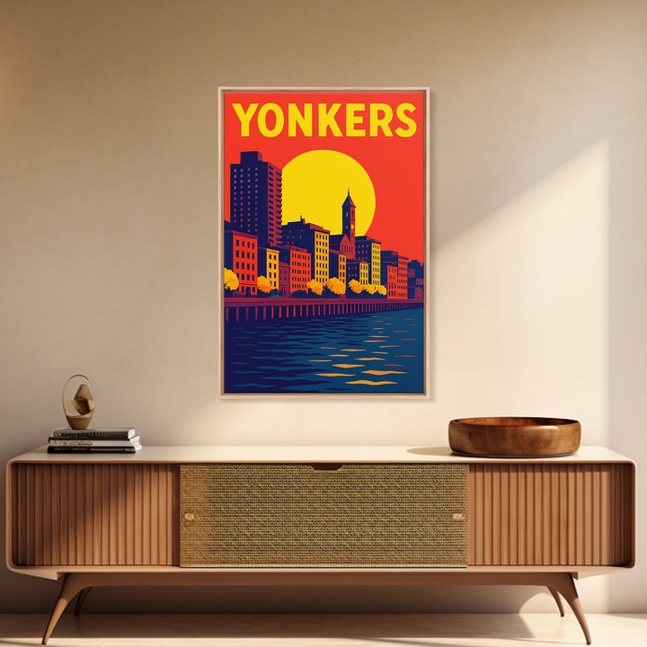 Yonkers Travel Poster, Canvas Print, Vibrant Retro Travel Art, Yonkers City Art, Watercolor Skyline Art, Office Decor, Retro Travel Print