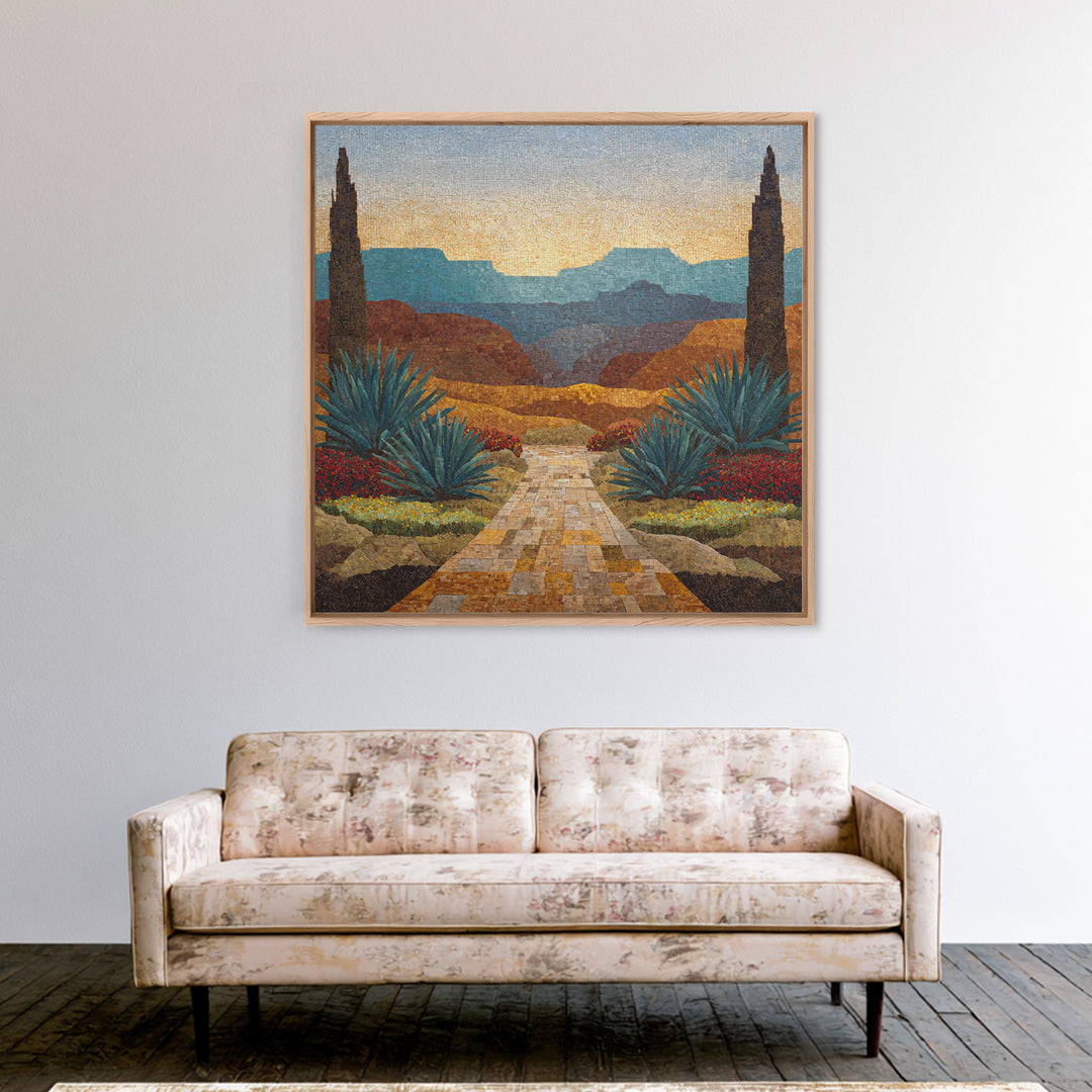 Desert Patio Agave and Bougainvillea Canvas Print, Patio Art, Yard Decor, Patio Decor, Fine Art, Outdoor, Luxury Decor, PAT-1x1-17