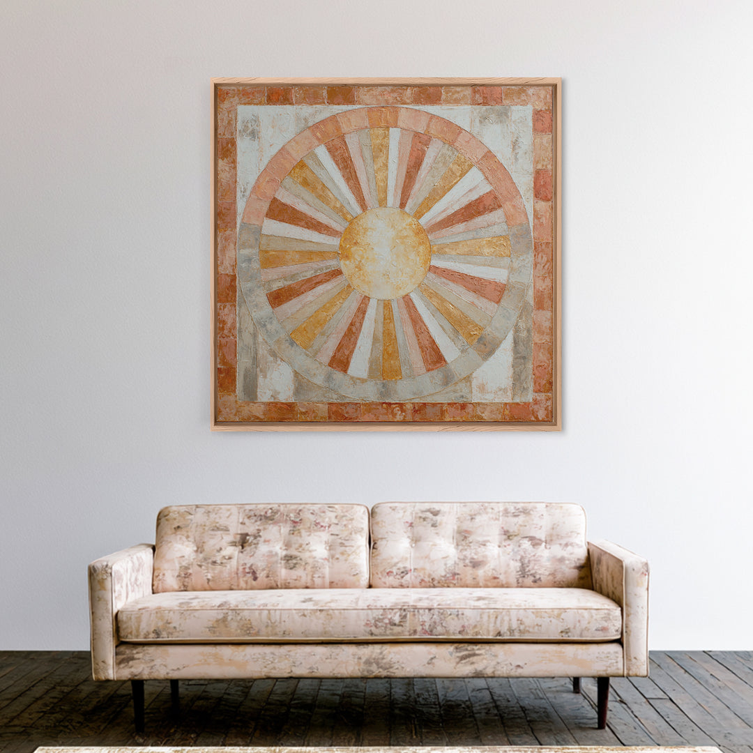Sun Motif with Warm Terracotta Rays Canvas Print, Patio Art, Bar Art, Patio Decor, Outdoor, Outdoor Art, Gallery Decor, PAT-1x1-18