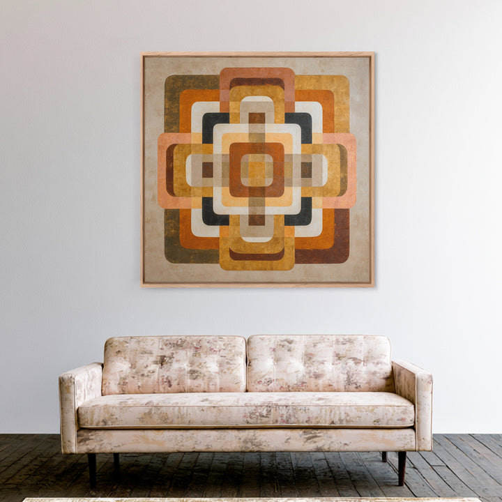 Warm Geometric Tile Pattern Framed Canvas Print, Patio Art, Lake House Decor, Patio Decor, Abstract Art, Outdoor, Boho Decor, PAT-1x1-24