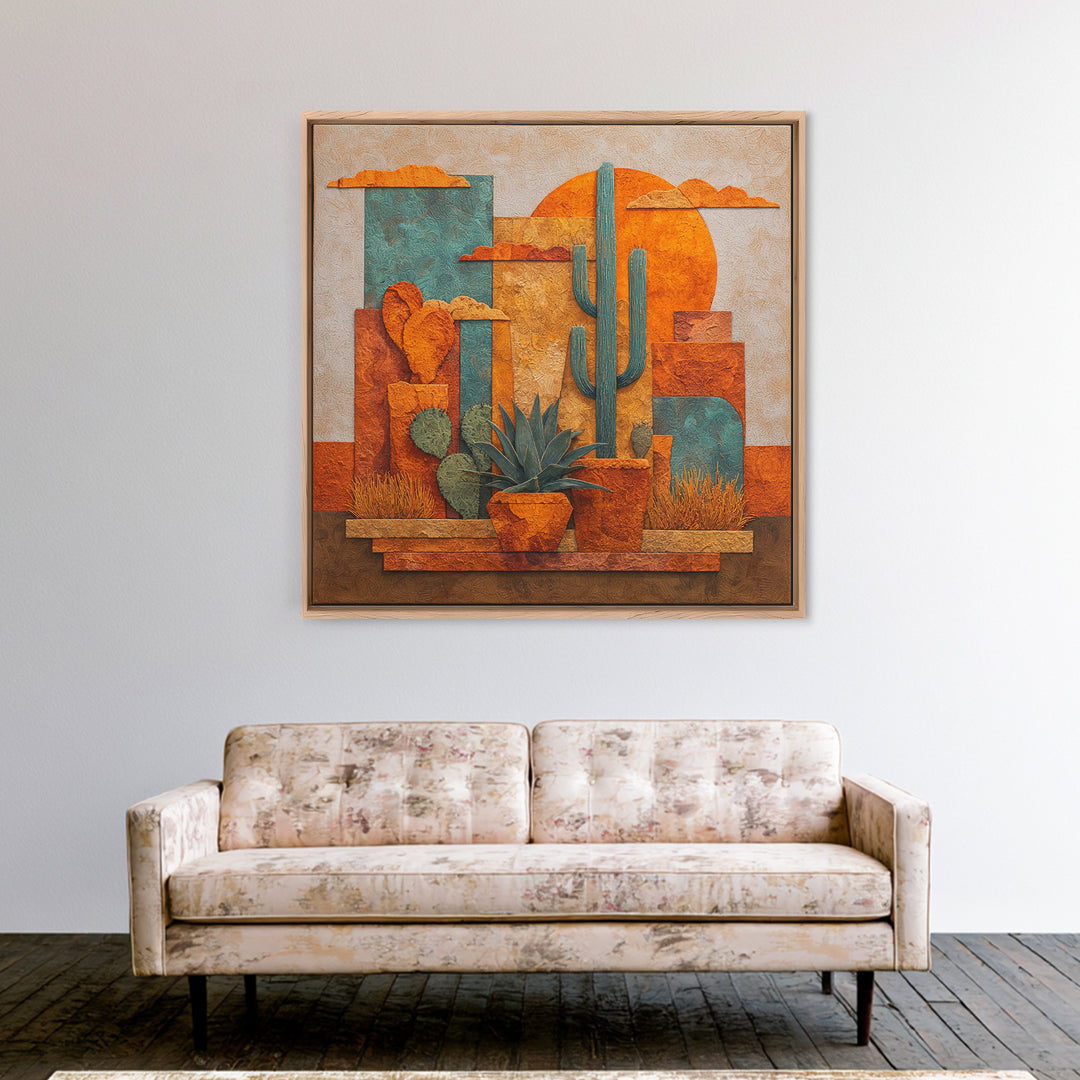 Cactus and Agave Framed Canvas Print, Patio Art, Garden Decor, Patio Decor, Oil Painting, Outdoor, Beach Art, Beach House Decor, PAT-1x1-28