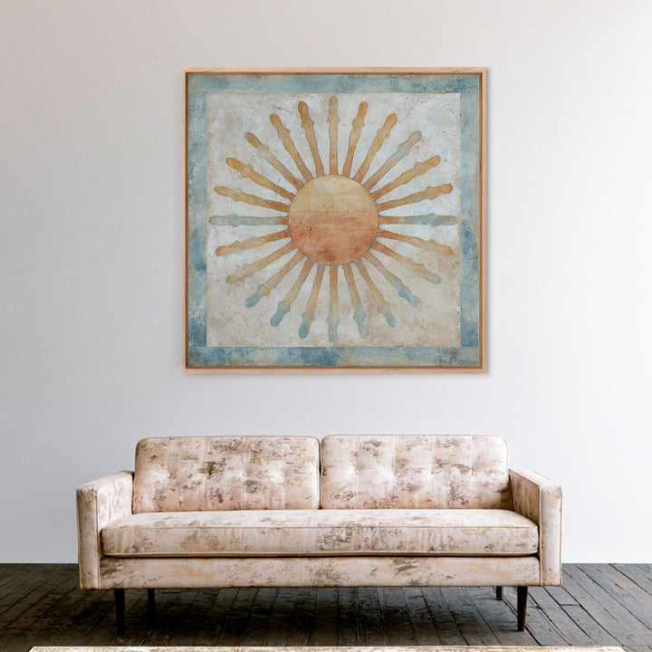 Sun Motif with Warm Terracotta Rays Framed Canvas Print, Patio Art, Floral Art, Patio Decor, Abstract Art, Outdoor, PAT-1x1-42