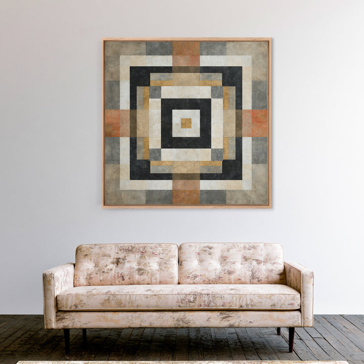 Warm Geometric Tile Pattern Framed Canvas Print, Patio Art, Wall Decor, Patio Decor, Fine Art, Outdoor, Coastal Decor, PAT-1x1-48