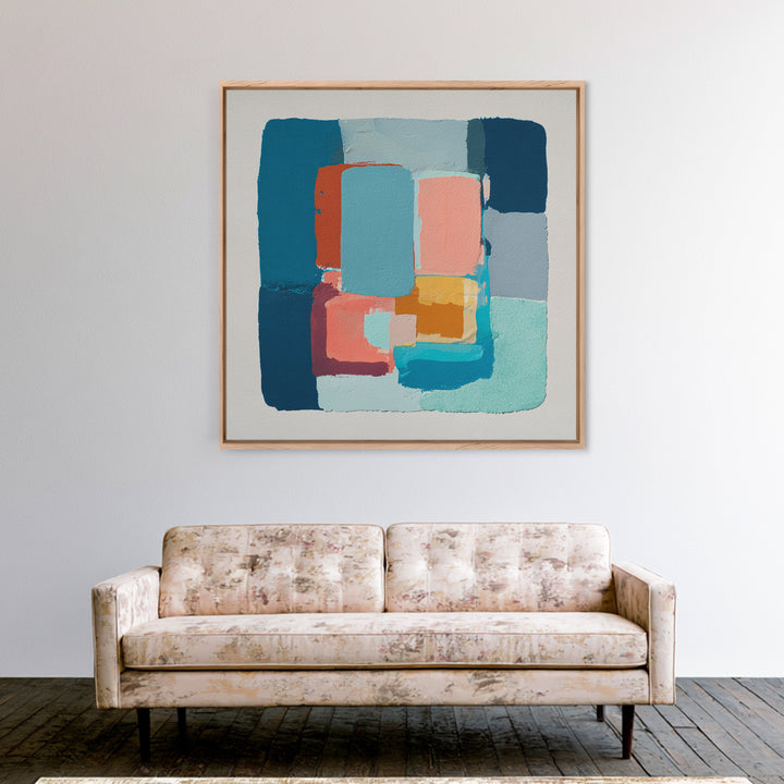 Bright Coral and Turquoise Abstract for Outdoors Canvas Print, Patio Art, Beach House Decor, Patio Decor, Abstract Art, Outdoor, PAT-1x1-60