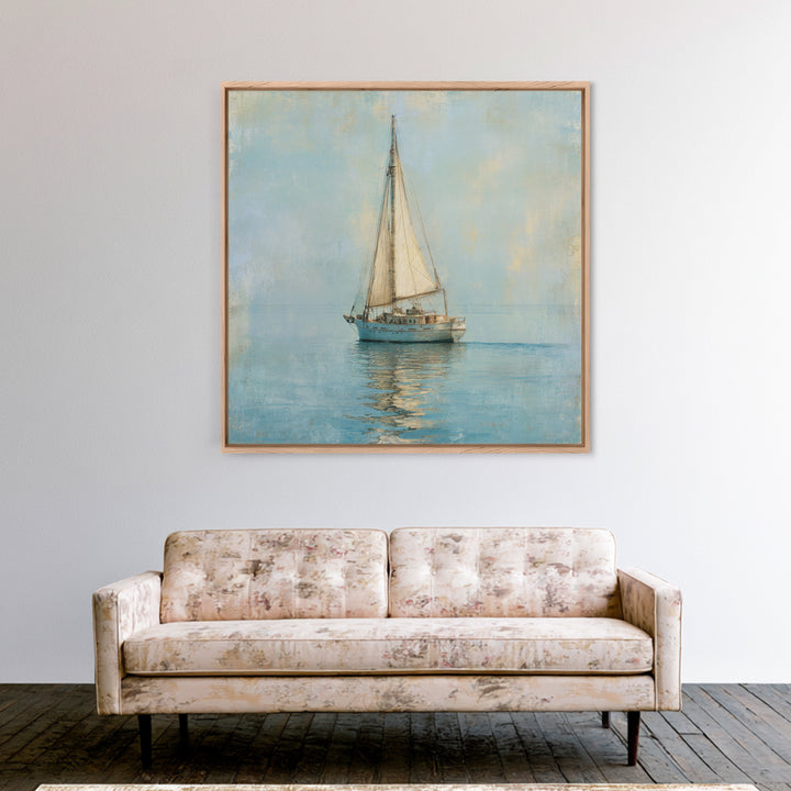 Sailboat on a Breezy Summer Horizon Framed Canvas Print, Patio Art, Patio, Patio Decor, Oil Painting, Outdoor, Minimalist Decor, PAT-1x1-63