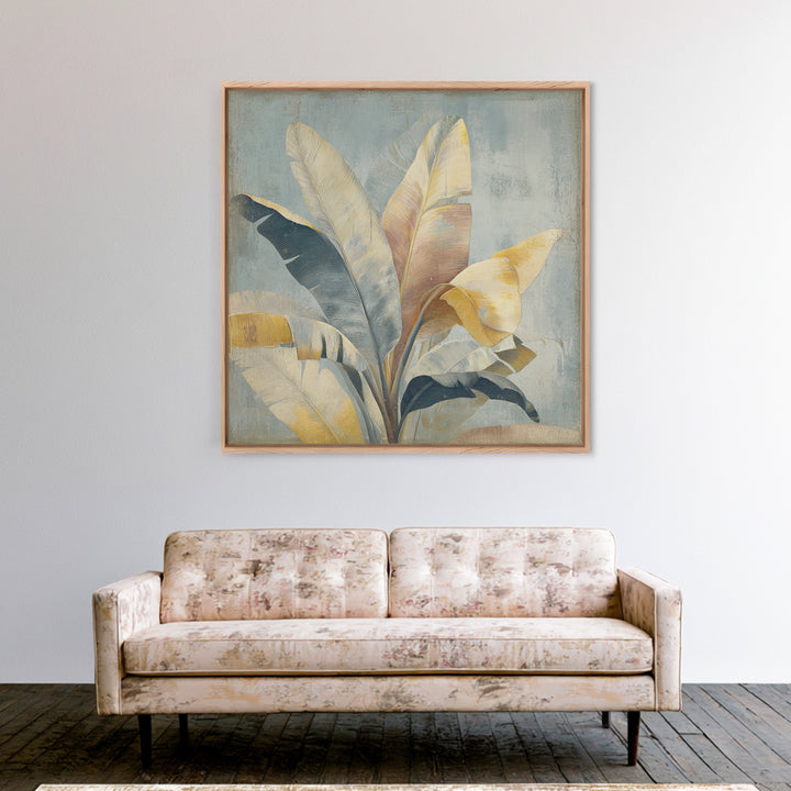 Banana Leaves with Rain Drop Details Framed Canvas Print, Patio Art, Coastal Wall Decor, Patio Decor, Fine Art, Outdoor, PAT-1x1-64