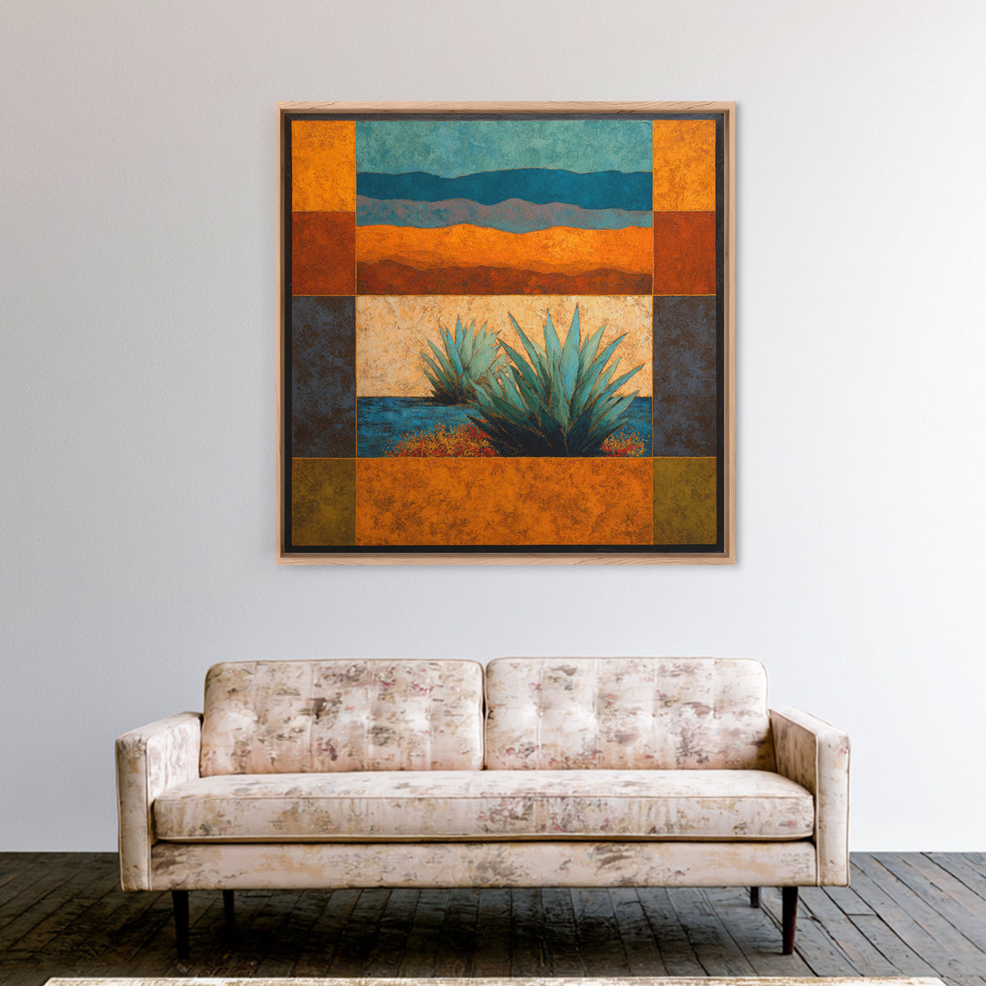 Desert Patio Agave and Bougainvillea Framed Canvas Print, Patio Art, Gallery Decor, Patio Decor, Oil Painting, Outdoor, PAT-1x1-65