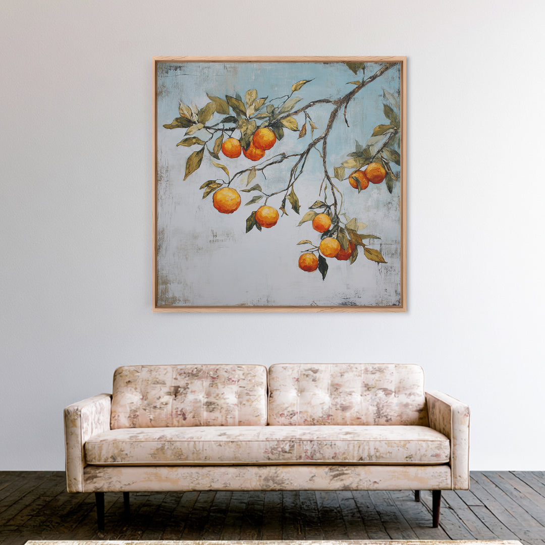 Orange Tree Branch Framed Canvas Print, Patio Art, Lake House Decor, Patio Decor, Oil Painting, Outdoor, Boho Decor, PAT-1x1-70