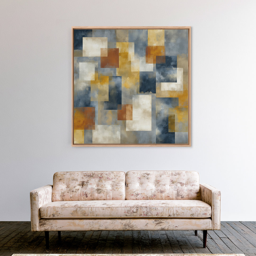 Warm Geometric Tile Pattern Framed Canvas Print, Patio Art, Yard Decor, Patio Decor, Fine Art, Outdoor, Luxury Decor, PAT-1x1-72