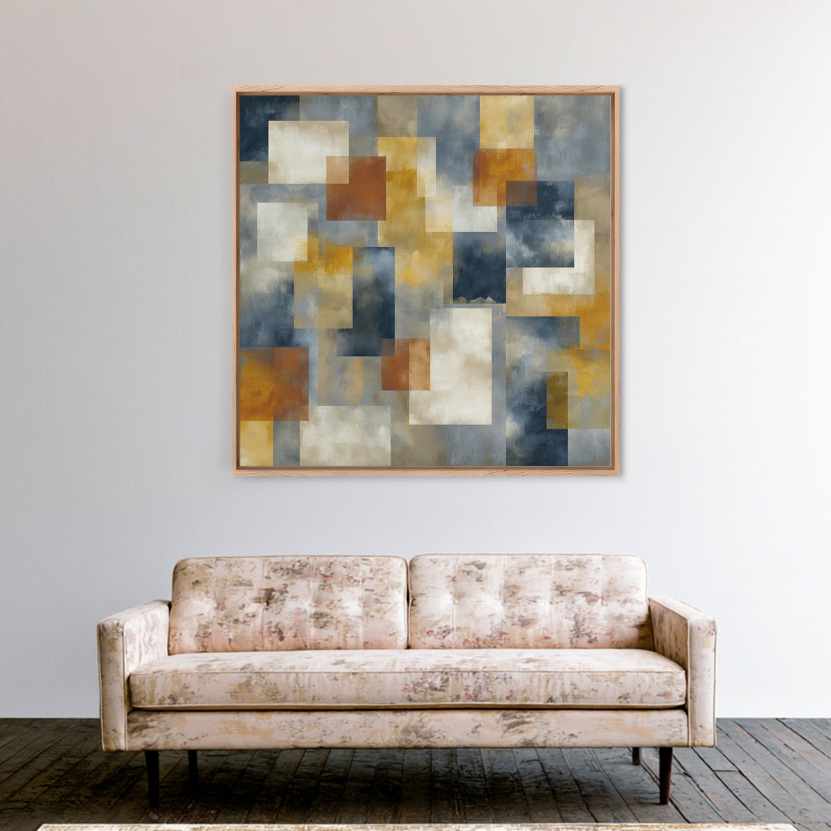 Warm Geometric Tile Pattern Framed Canvas Print, Patio Art, Yard Decor, Patio Decor, Fine Art, Outdoor, Luxury Decor, PAT-1x1-72