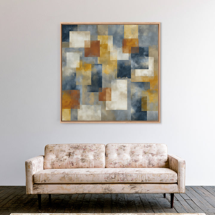 Warm Geometric Tile Pattern Framed Canvas Print, Patio Art, Yard Decor, Patio Decor, Fine Art, Outdoor, Luxury Decor, PAT-1x1-72