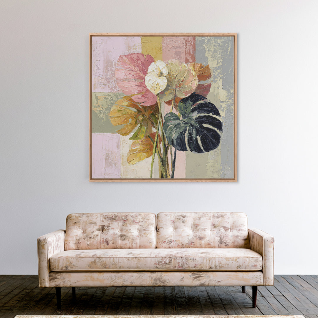 Bold Botanical Monstera Leaf Composition Framed Canvas Print, Patio Art, Gallery Decor, Patio Decor, Fine Art, Outdoor, PAT-1x1-78