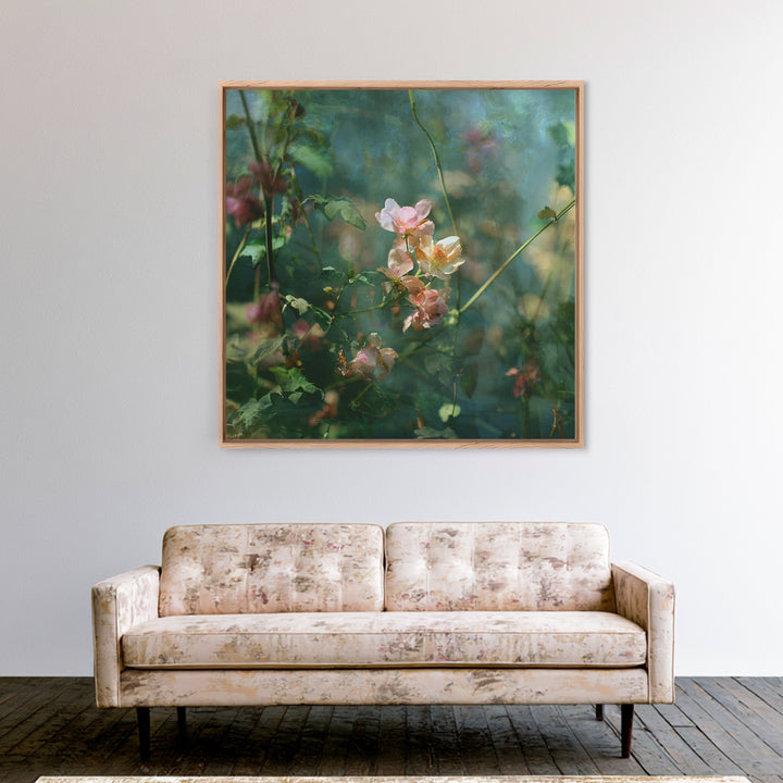 Sunset over Garden Flowers and Vines Framed Canvas Print, Patio Art, Fine Art Print, Patio Decor, Fine Art, Outdoor, Wall Decor, PAT-1x1-79