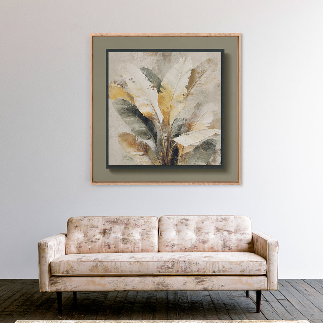 Banana Leaves with Rain Drop Details Framed Canvas Print, Patio Art, Textured Painting, Patio Decor, Fine Art, Outdoor, PAT-1x1-88