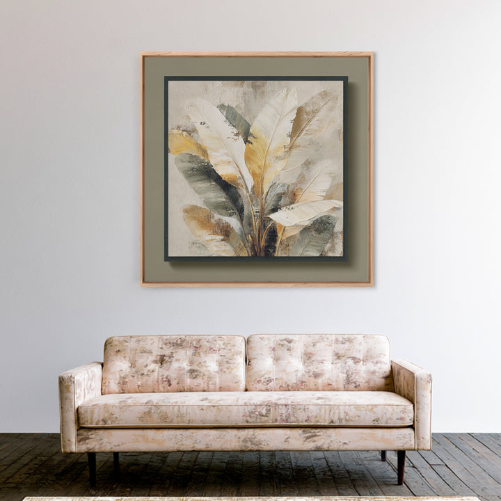 Banana Leaves with Rain Drop Details Framed Canvas Print, Patio Art, Textured Painting, Patio Decor, Fine Art, Outdoor, PAT-1x1-88