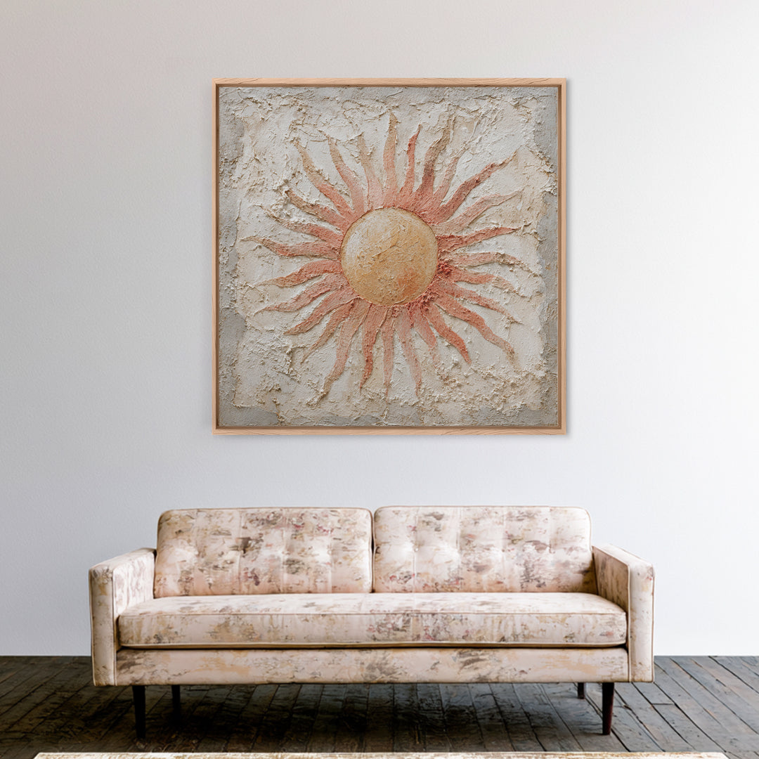 Sun Motif with Warm Terracotta Rays Canvas Print, Patio Art, Rustic Decor, Patio Decor, Fine Art, Outdoor, Textured Painting, PAT-1x1-90