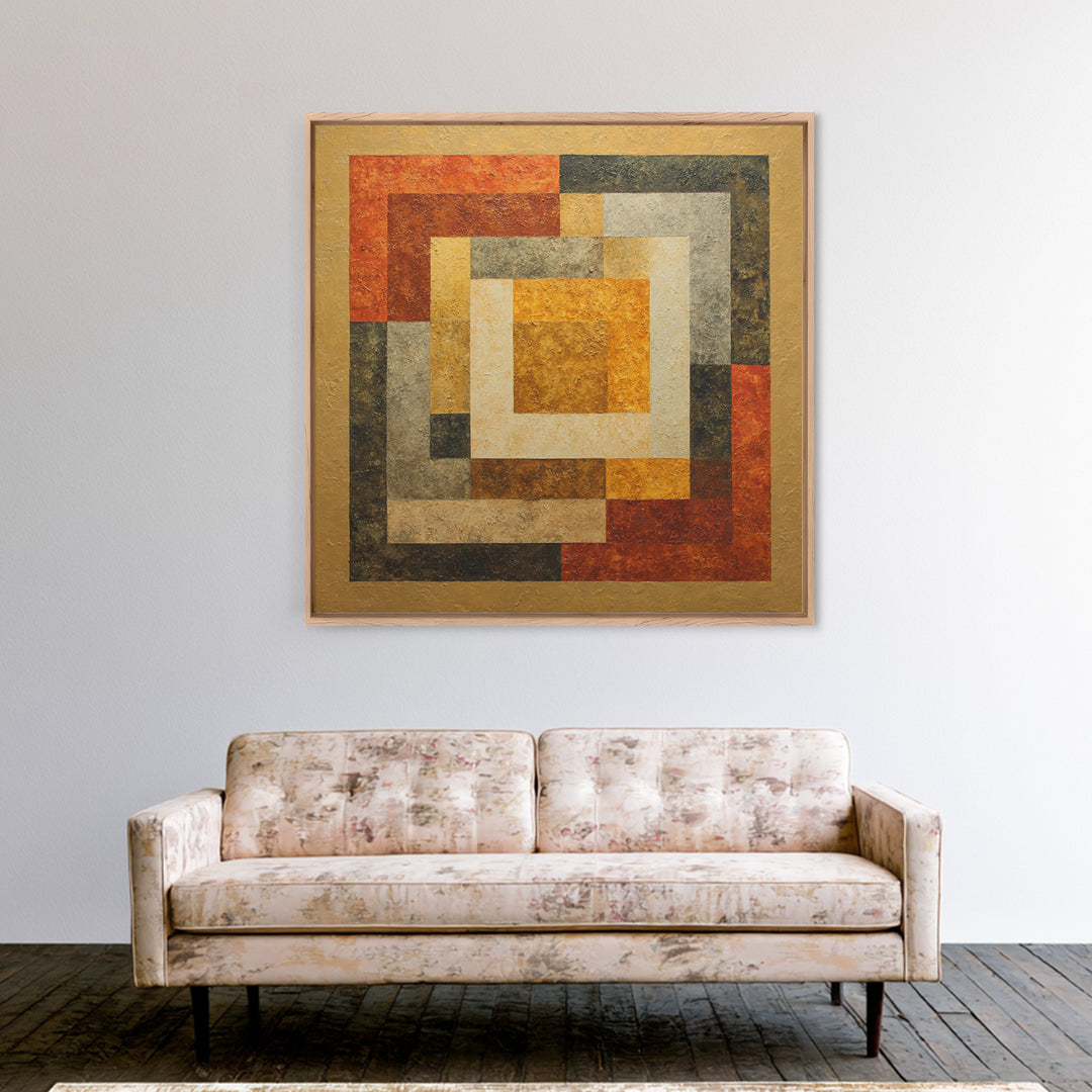 Warm Geometric Tile Pattern Framed Canvas Print, Patio Art, Outdoor Decor, Patio Decor, Abstract Art, Outdoor, Bar Art, PAT-1x1-96