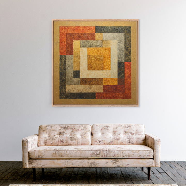 Warm Geometric Tile Pattern Framed Canvas Print, Patio Art, Outdoor Decor, Patio Decor, Abstract Art, Outdoor, Bar Art, PAT-1x1-96