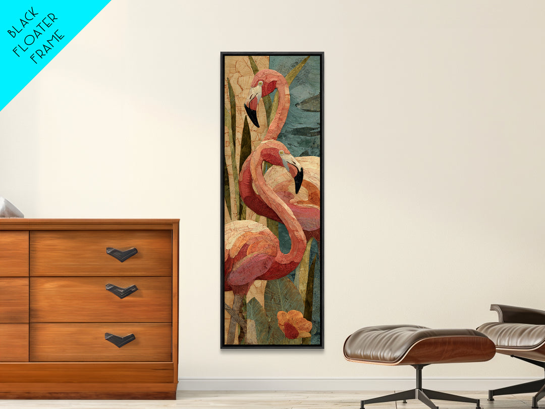 Flamingo Pair Beside Shallow Water Canvas Print, Patio Art, Floral Art, Patio Decor, Fine Art, Outdoor, Statement Artwork, PAT-1x3-22