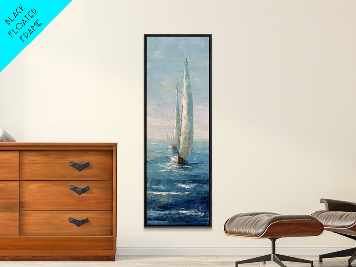 Sailboat on a Breezy Summer Horizon Framed Canvas Print, Patio Art, Minimalist Decor, Patio Decor, Fine Art, Outdoor, PAT-1x3-3