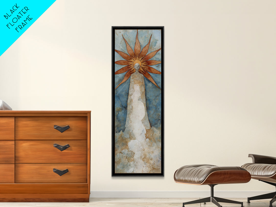 Sun Motif with Warm Terracotta Rays Framed Canvas Print, Patio Art, Patio Cushions, Patio Decor, Oil Painting, Outdoor, PAT-1x3-30