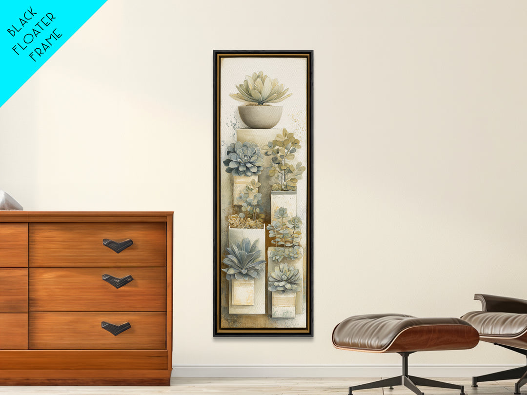 Succulent Collection in Ceramic Planters Canvas Print, Patio Art, Yard Art, Patio Decor, Fine Art, Outdoor, Lake House Decor, PAT-1x3-33