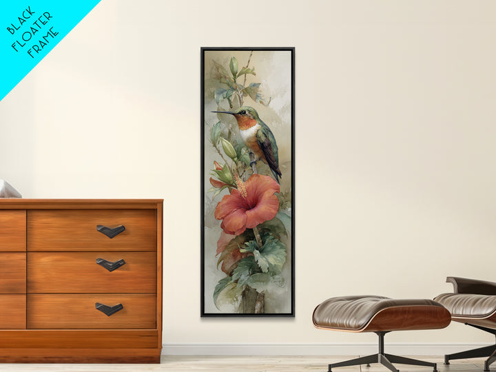 Hummingbird Visiting Bright Hibiscus Canvas Print, Patio Art, Garden Decor, Patio Decor, Fine Art, Outdoor, Beach Art, PAT-1x3-39