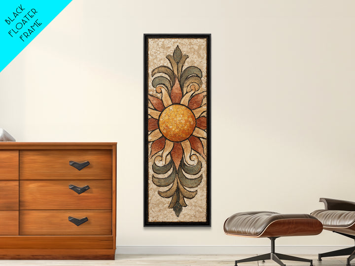 Sun Motif with Warm Terracotta Rays Framed Canvas Print, Patio Art, Patio Cushions, Patio Decor, Oil Painting, Outdoor, PAT-1x3-54