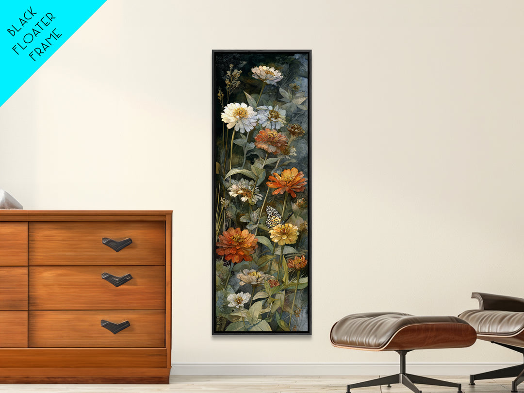 Butterfly Garden with Zinnias and Daisies Canvas Print, Patio Art, Metal Wall Art, Patio Decor, Oil Painting, Outdoor, PAT-1x3-73