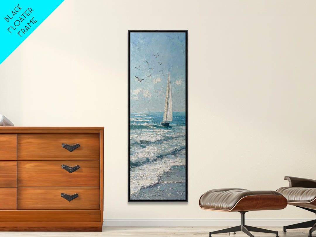 Sailboat on a Breezy Summer Horizon Framed Canvas Print, Patio Art, Porch Decor, Patio Decor, Oil Painting, Outdoor, PAT-1x3-75