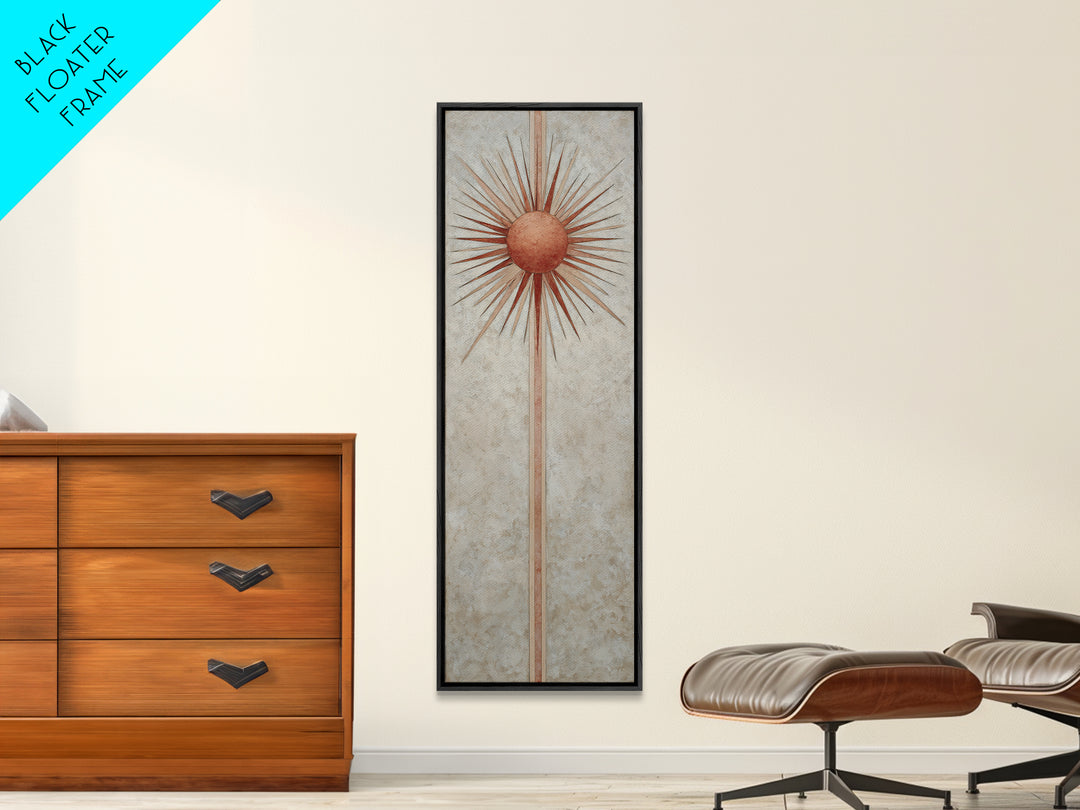 Sun Motif with Warm Terracotta Rays Canvas Print, Patio Art, Patio, Patio Decor, Fine Art, Outdoor, Minimalist Decor, PAT-1x3-78