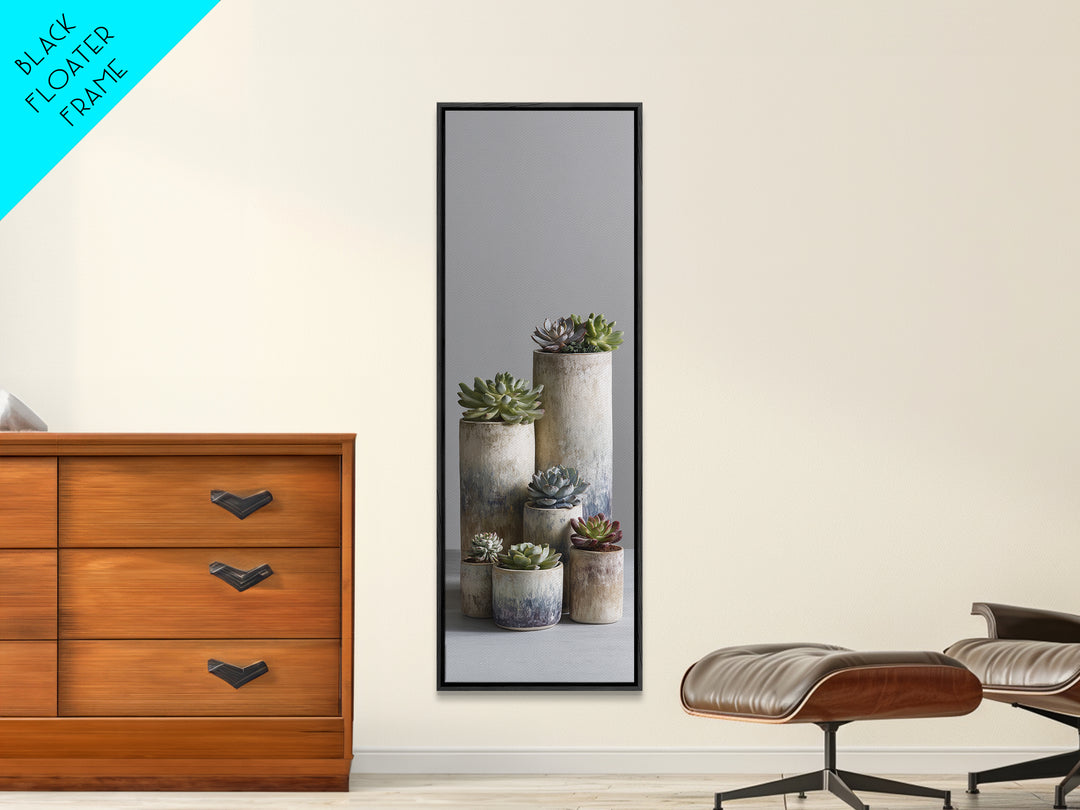 Succulent Collection in Ceramic Planters Canvas Print, Patio Art, Outdoor Wall Decor, Patio Decor, Fine Art, Outdoor, PAT-1x3-81