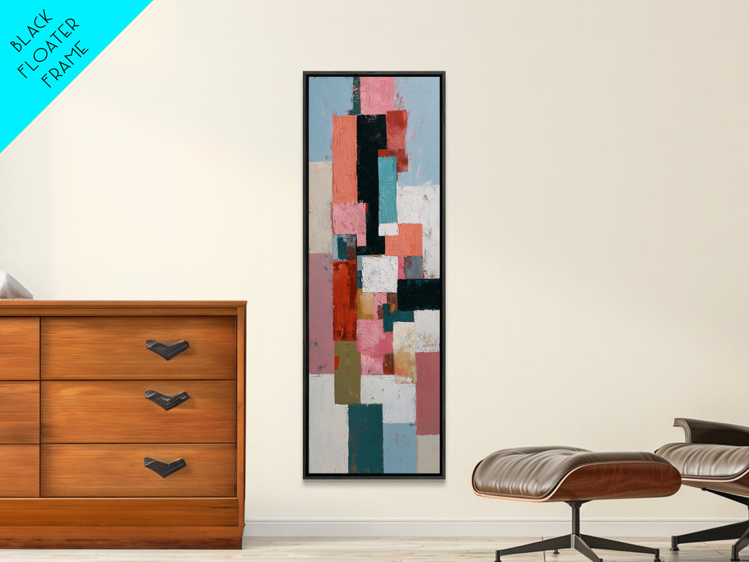 Bright Coral and Turquoise Abstract for Outdoors Framed Canvas Print, Patio Art, Coastal Wall Decor, Patio Decor, Outdoor, PAT-1x3-96