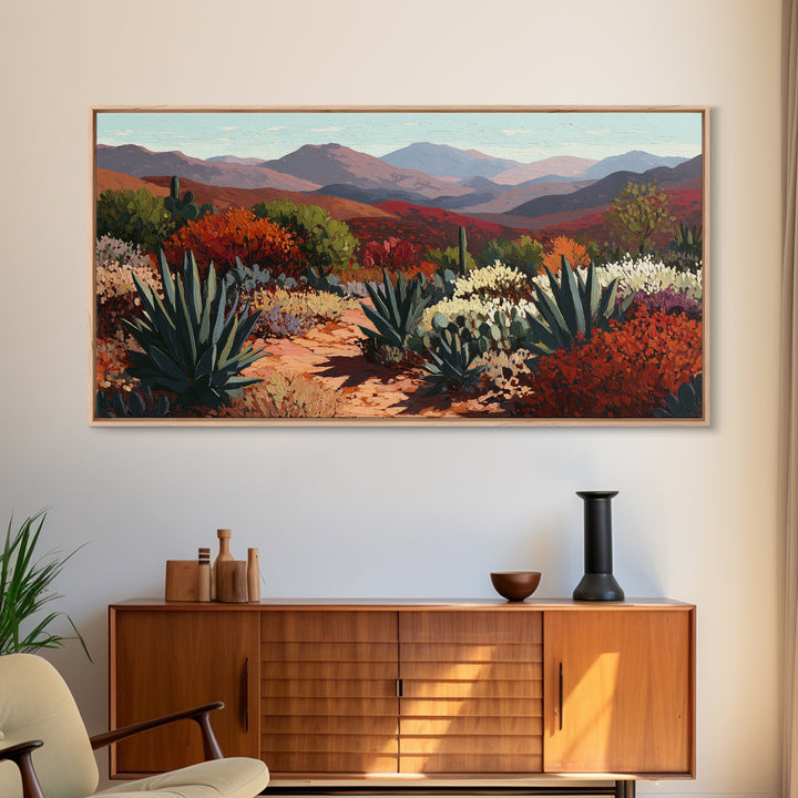 Desert Patio Agave and Bougainvillea Framed Canvas Print, Patio Art, Minimalist Decor, Patio Decor, Fine Art, Outdoor, PAT-2x1-13