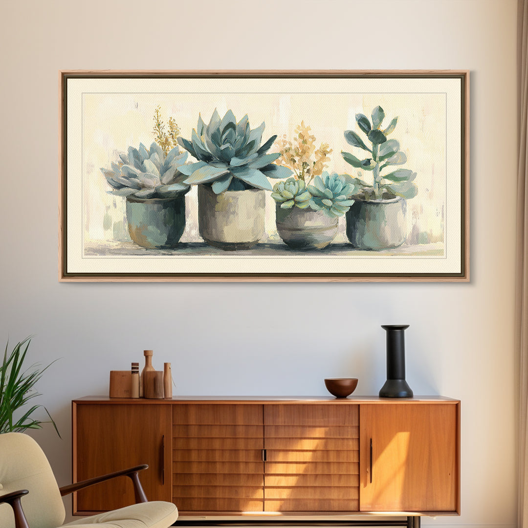 Succulent Collection in Ceramic Planters Canvas Print, Patio Art, Contemporary Art, Patio Decor, Fine Art, Outdoor, Metal Art, PAT-2x1-17