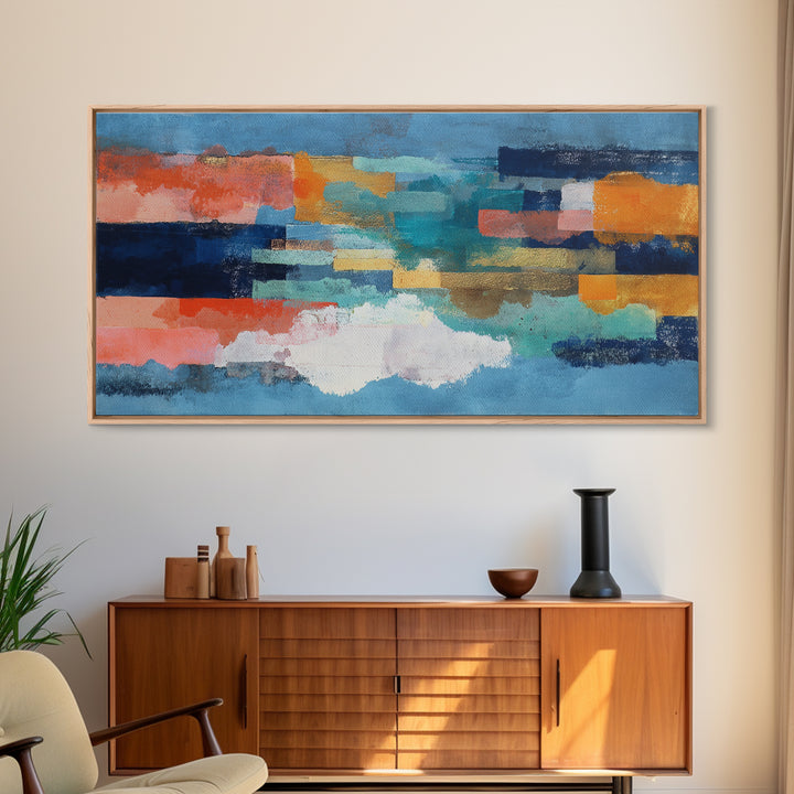 Bright Coral and Turquoise Abstract for Outdoors Canvas Print, Patio Art, Contemporary Art, Patio Decor, Abstract Art, Outdoor, PAT-2x1-32