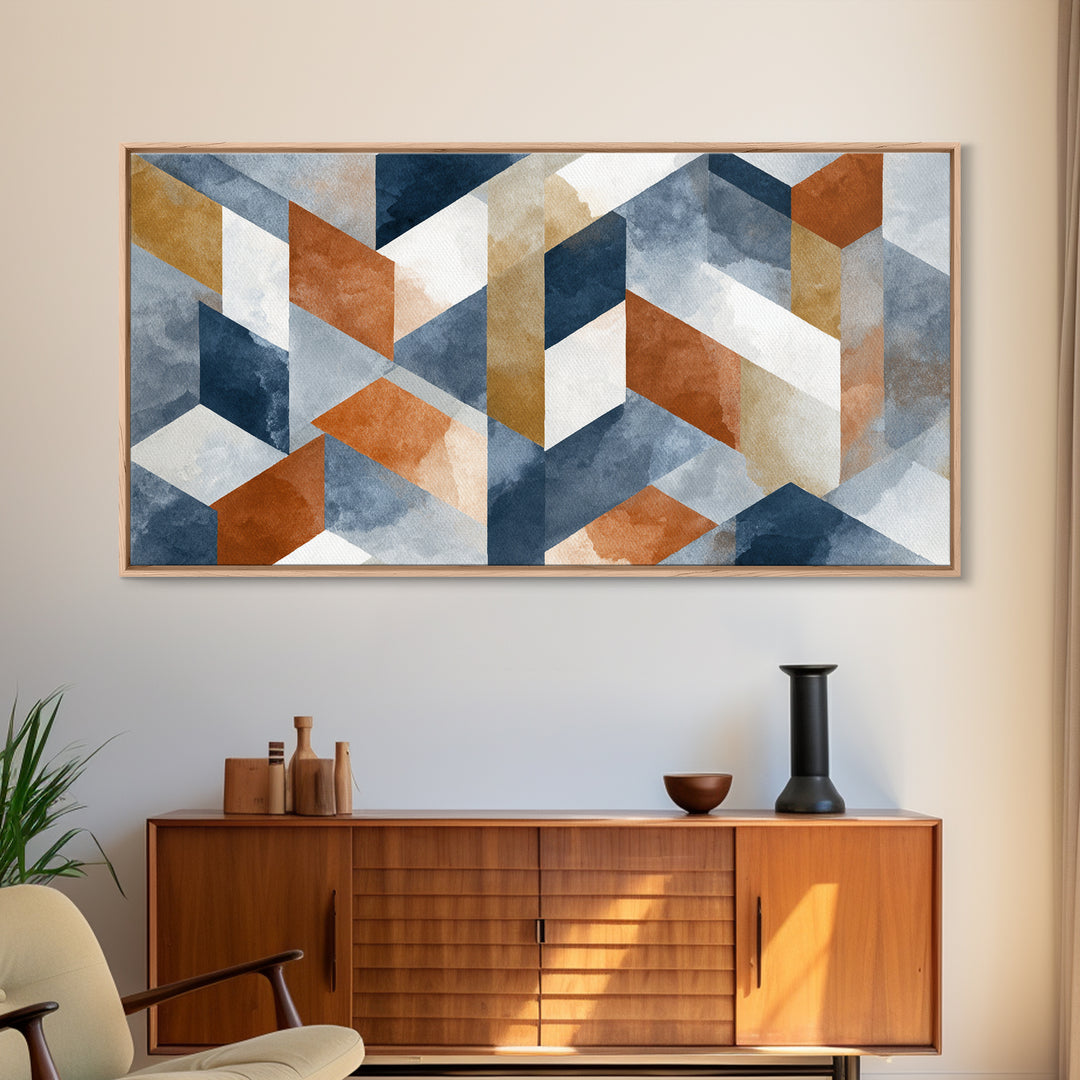 Warm Geometric Tile Pattern Canvas Print, Patio Art, Textured Painting, Patio Decor, Fine Art, Outdoor, Outdoor Wall Art, PAT-2x1-44