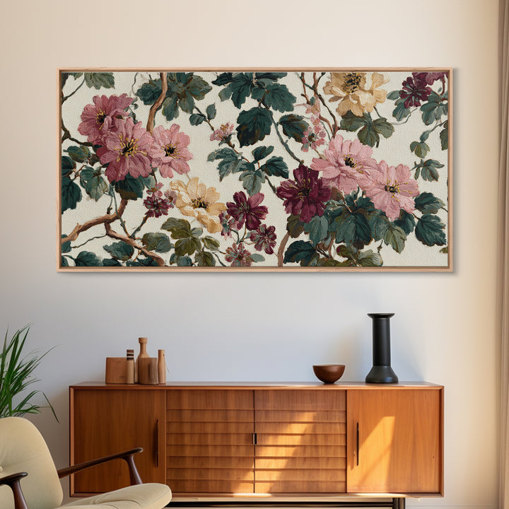 Sunset over Garden Flowers and Vines Framed Canvas Print, Patio Art, Outdoor Wall Decor, Patio Decor, Fine Art, Outdoor, PAT-2x1-51