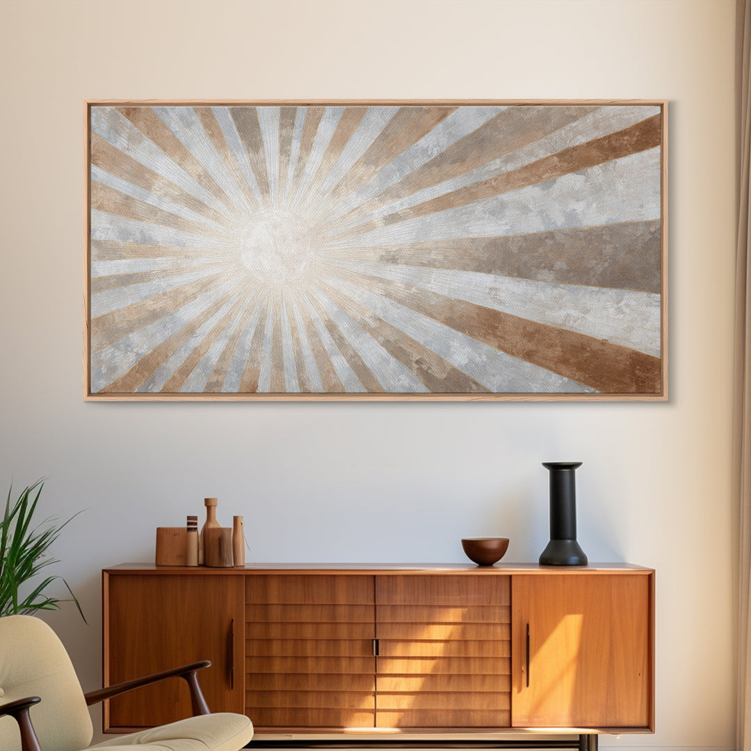 Sun Motif with Warm Terracotta Rays Canvas Print, Patio Art, Room Decor, Patio Decor, Oil Painting, Outdoor, Garden Art, PAT-2x1-62