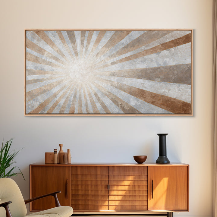Sun Motif with Warm Terracotta Rays Canvas Print, Patio Art, Room Decor, Patio Decor, Oil Painting, Outdoor, Garden Art, PAT-2x1-62