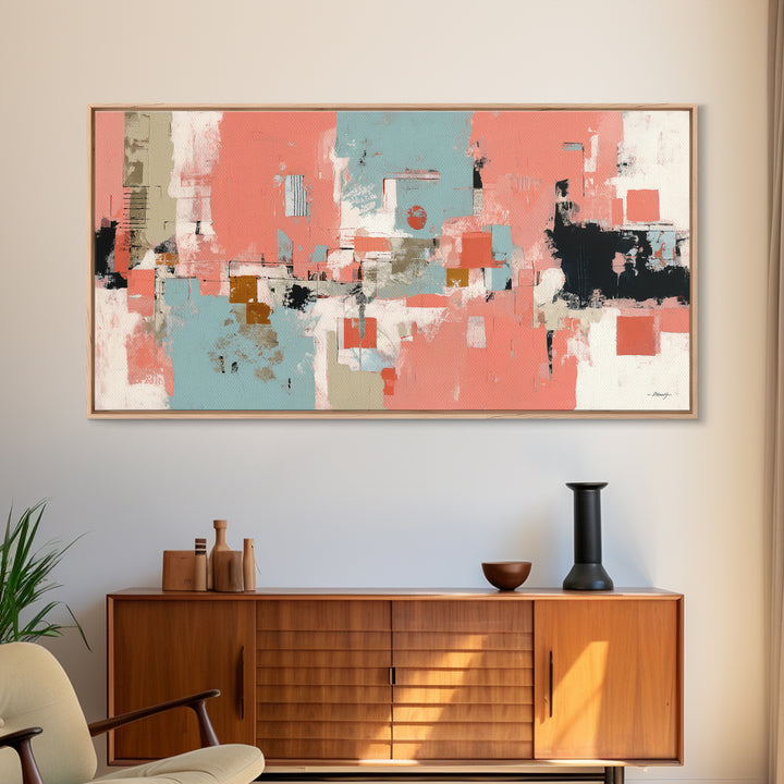 Bright Coral and Turquoise Abstract for Outdoors Framed Canvas Print, Patio Art, Bar Art, Patio Decor, Fine Art, Outdoor, PAT-2x1-80