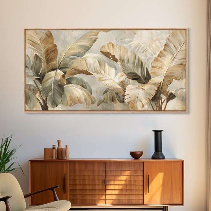 Banana Leaves with Rain Drop Details Framed Canvas Print, Patio Art, Coastal Wall Decor, Patio Decor, Fine Art, Outdoor, PAT-2x1-84