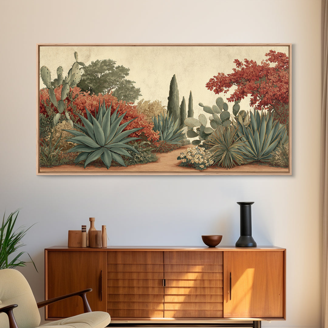 Desert Patio Agave and Bougainvillea Framed Canvas Print, Patio Art, Western Decor, Patio Decor, Fine Art, Outdoor, Floral Art, PAT-2x1-85