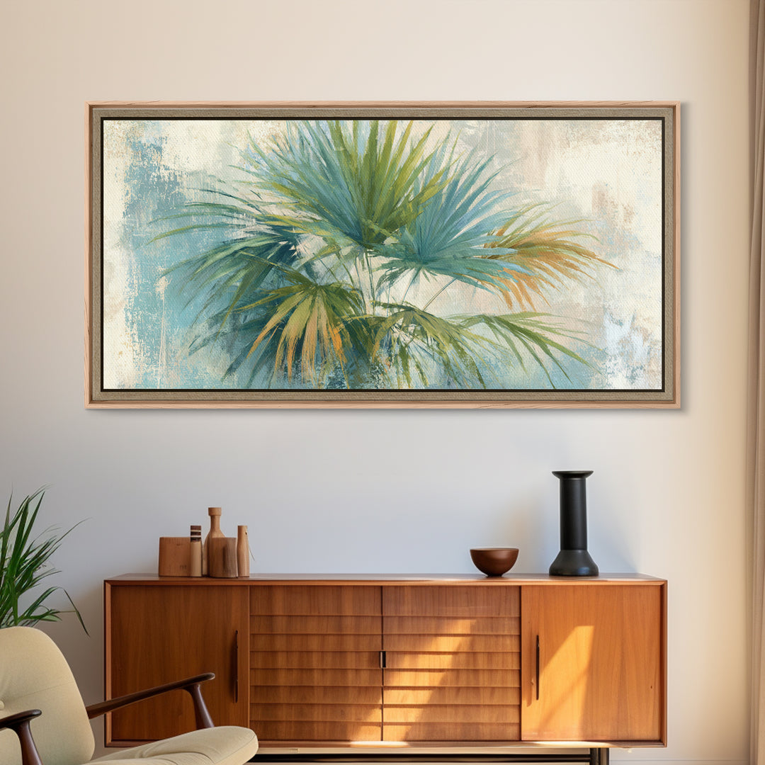 Tropical Palm Fronds Canvas Print, Patio Art, Metal Art, Patio Decor, Outdoor, Patio Cushions, Yard Decor, Mixed Media Art, PAT-2x1-93