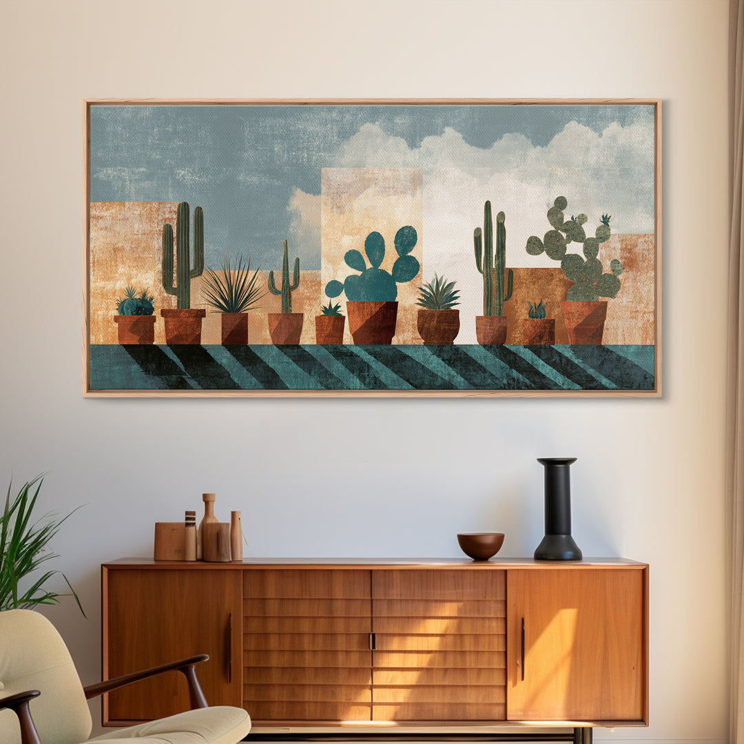 Cactus and Agave Framed Canvas Print, Patio Art, Beach House Decor, Patio Decor, Oil Painting, Outdoor, Modern Decor, PAT-2x1-96