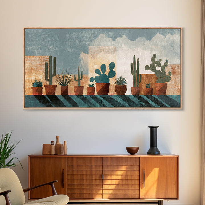 Cactus and Agave Framed Canvas Print, Patio Art, Beach House Decor, Patio Decor, Oil Painting, Outdoor, Modern Decor, PAT-2x1-96
