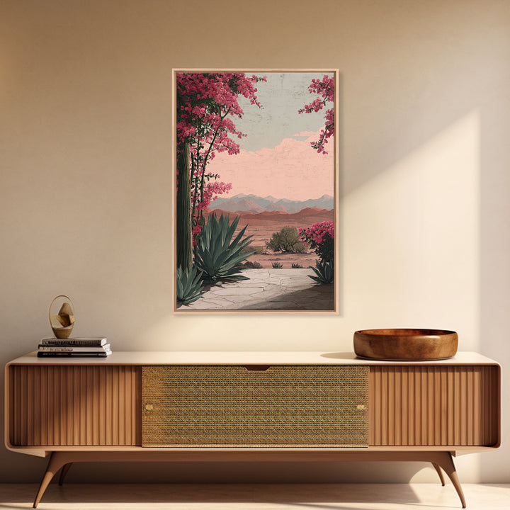 Desert Patio Agave and Bougainvillea Framed Canvas Print, Patio Art, Wall Art, Patio Decor, Oil Painting, Outdoor, PAT-2x3-1