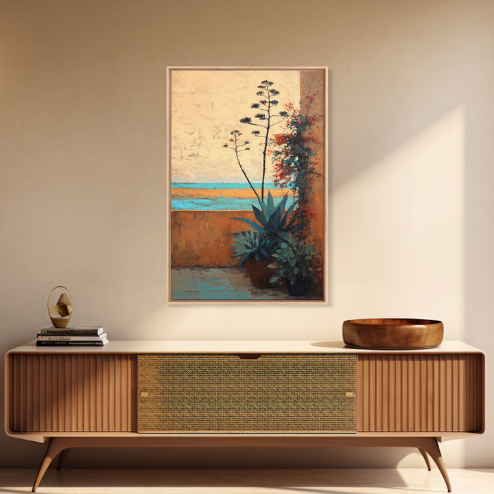 Desert Patio Agave and Bougainvillea Framed Canvas Print, Patio Art, Wall Art, Patio Decor, Oil Painting, Outdoor, PAT-2x3-25
