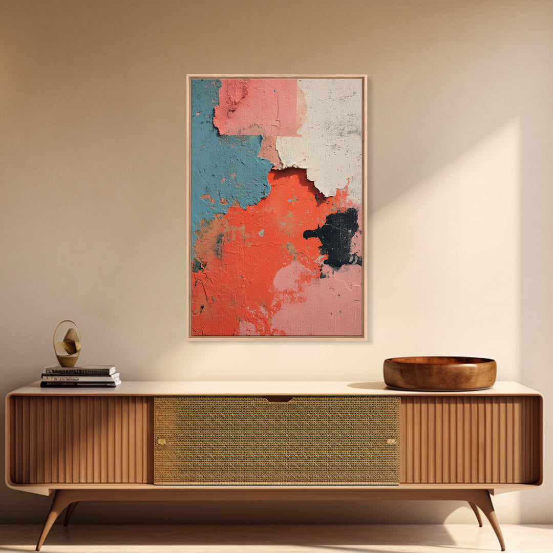 Bright Coral and Turquoise Abstract for Outdoors Framed Canvas Print, Patio Art, Garden Art, Patio Decor, Fine Art, Outdoor, PAT-2x3-68
