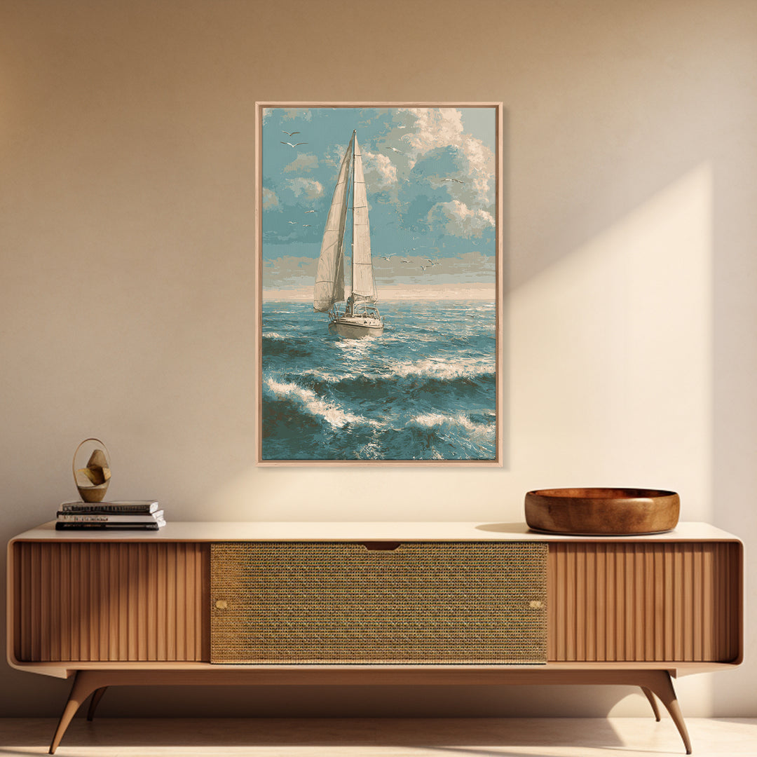 Sailboat on a Breezy Summer Horizon Canvas Print, Patio Art, Wall Hanging, Patio Decor, Oil Painting, Outdoor, Beach Art, PAT-2x3-71